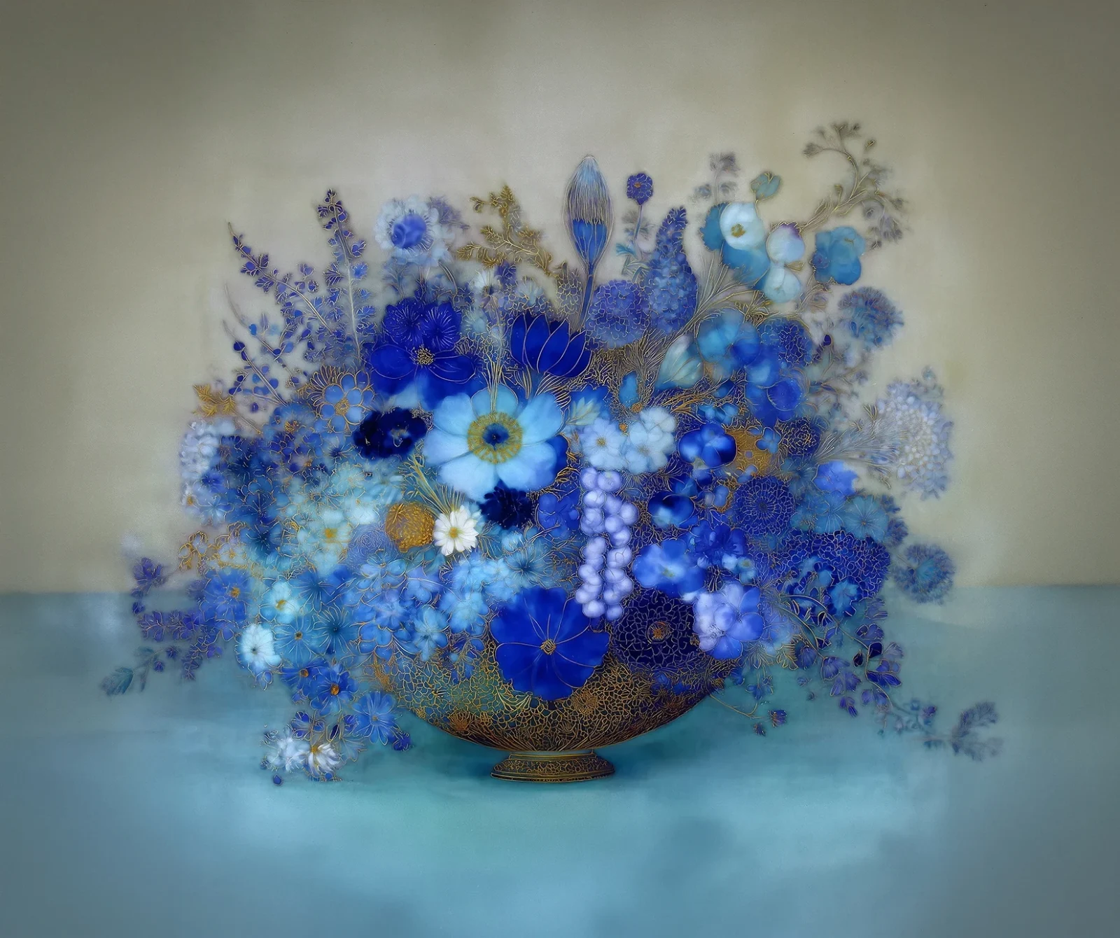 Blue Bouquet in Bronze Vase