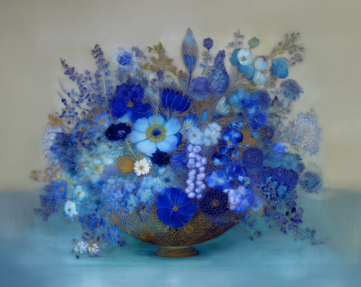Blue Bouquet in Bronze Vase