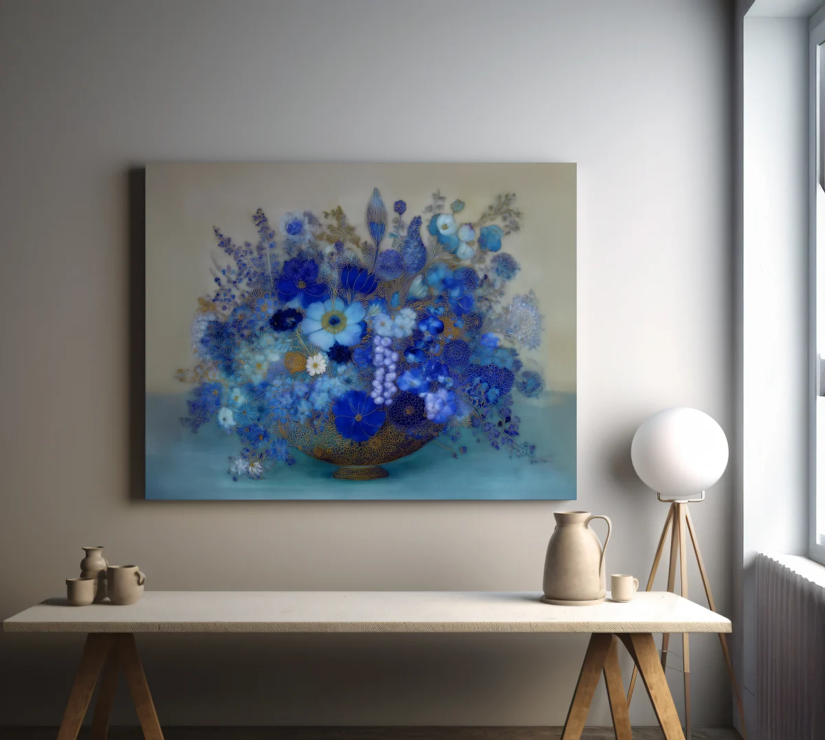 Blue Bouquet in Bronze Vase