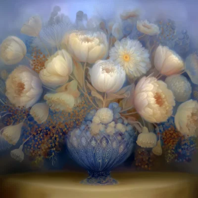 White Peonies in Glass Vase