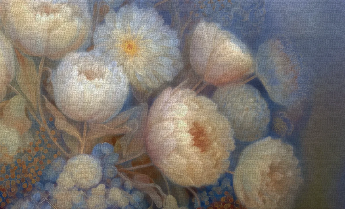 White Peonies in Glass Vase