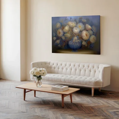 White Peonies in Glass Vase