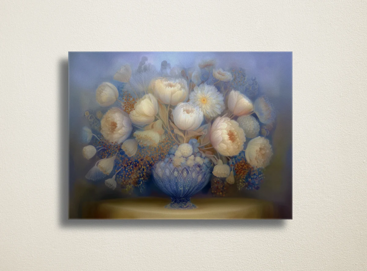 White Peonies in Glass Vase