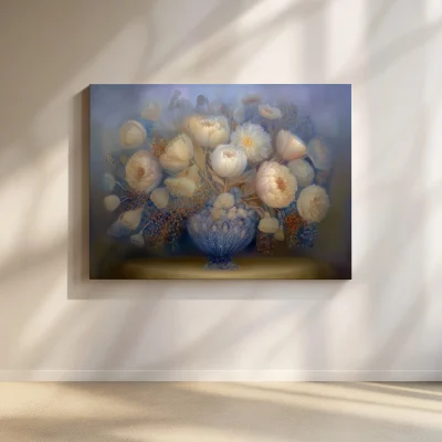 White Peonies in Glass Vase