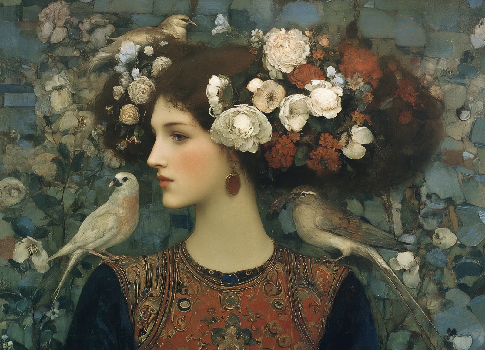 Woman With Three Birds