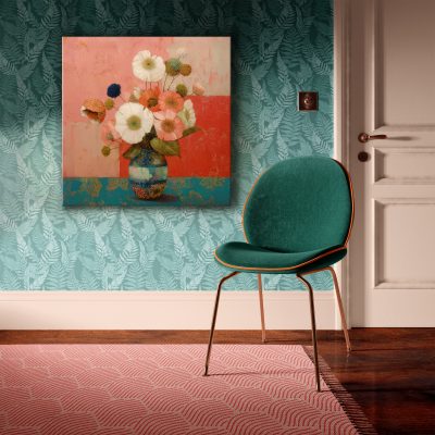Coral Poppies in a Painted Vase
