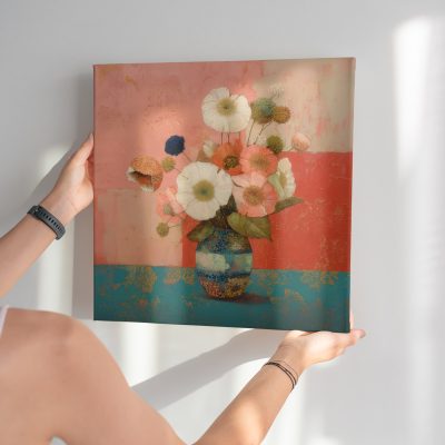 Coral Poppies in a Painted Vase