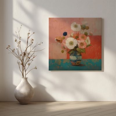 Coral Poppies in a Painted Vase