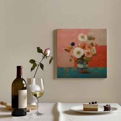 Coral Poppies in a Painted Vase
