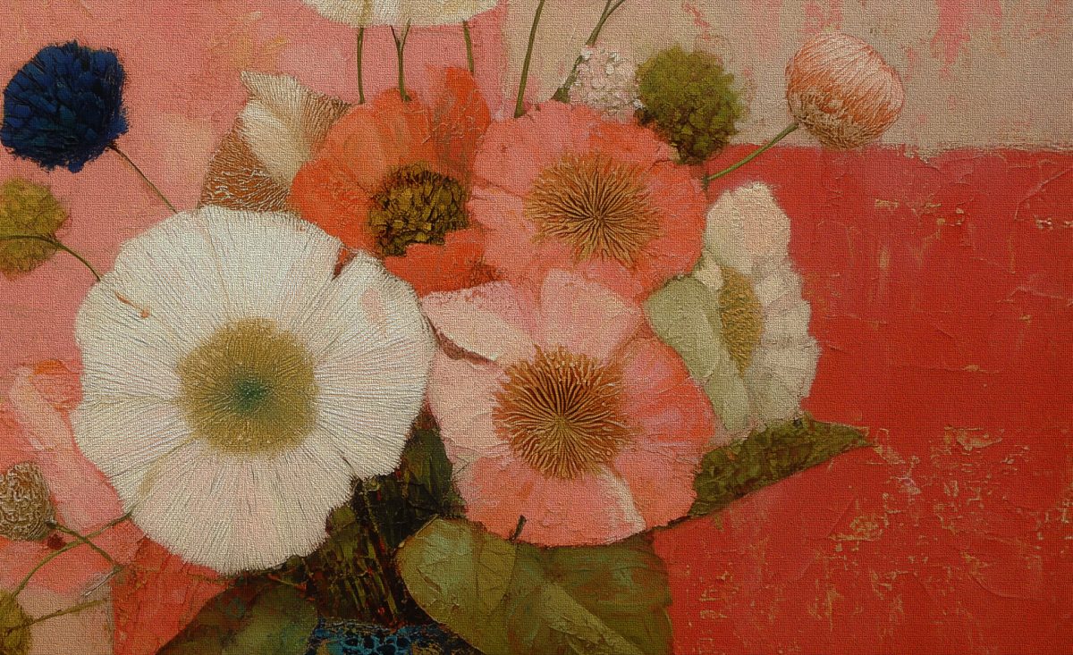 Coral Poppies in a Painted Vase