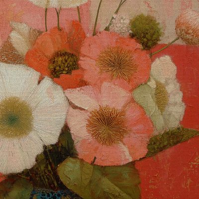Coral Poppies in a Painted Vase
