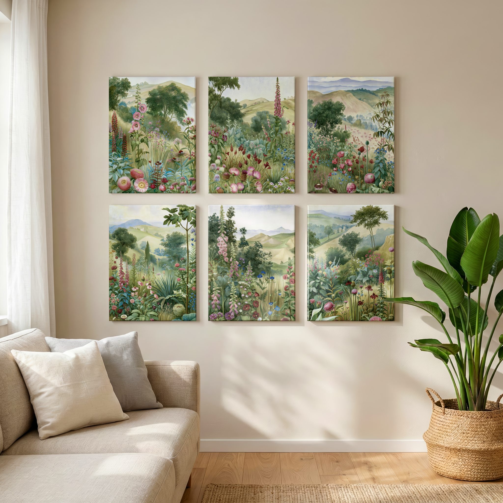 Any six Green Valley canvases filling a wall